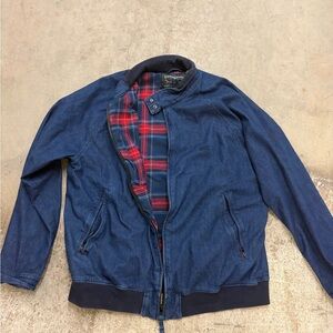 Levi's‎ Dark Blue Denim Jacket with Red Plaid Lining bomber